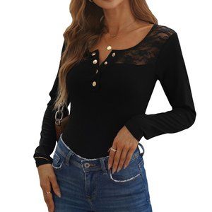 Lace Trimmed Henley *ALL ITEMS ARE NEW FROM MY CLOSED BOUTIQUE* #9155